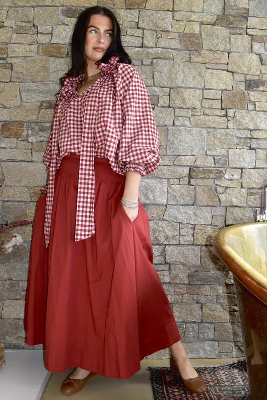 Nonni Gingham Poet Blouse Sangria